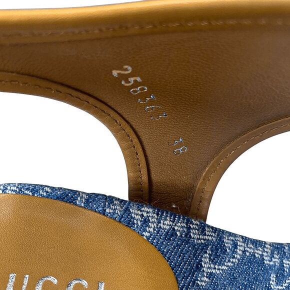 Gucci Double GG Logo Canvas Platform Sandal EU 38 US 8 Blue Slingback High Heel - Picture 11 of 12